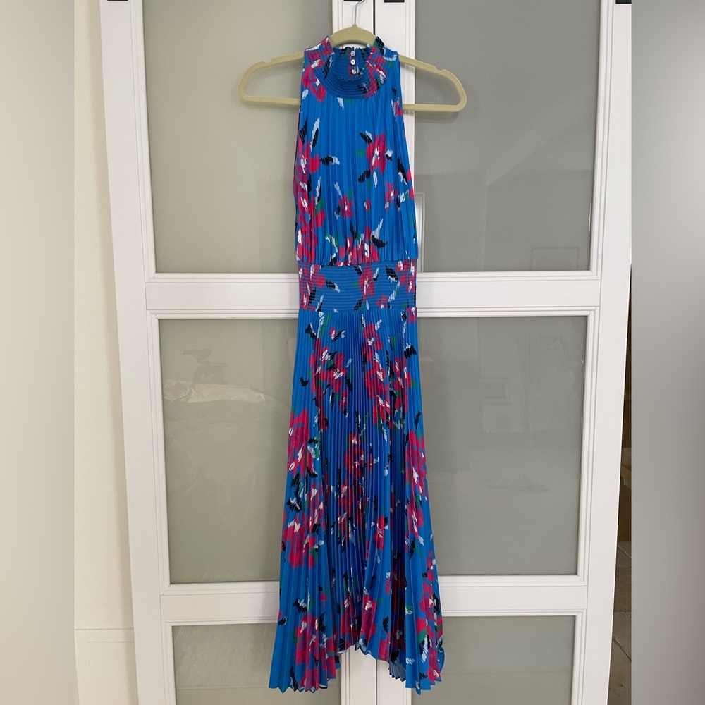 A.L.C. Renzo Pleated Blue Floral Midi Dress
